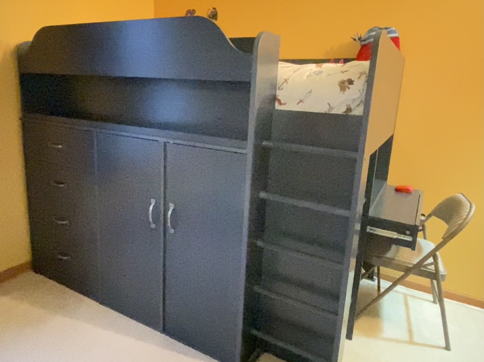 South Shore Asten Twin 5 Drawer Loft w bookshelf & desk blueberry color used