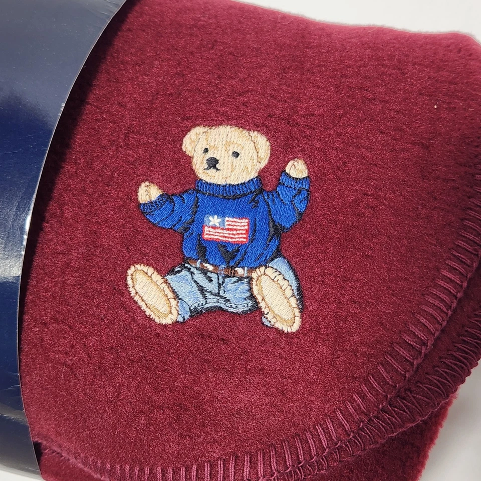 Manta polar vintage Ralph Lauren Exploration POLO BEAR 50"x68" granate Foto 2 de 3