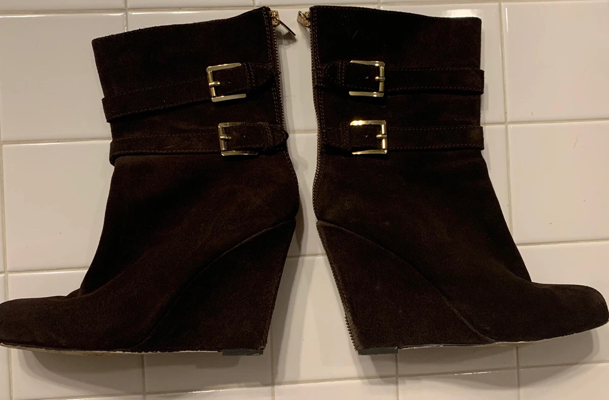 Michael Kors Parker Brown Suede Leather Wedge Heel Exposed Zip
