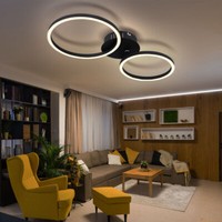 Wohnzimmerleuchte Deckenleuchte Deckenlampe Ringe Schwarz 2 Flammig Led L 49Cm