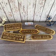 Nautical Door Signs, Wood & Brass - Captain's Quarters, Galley, Wine, Spirit Bar