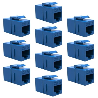 10 Pcs Cat5E RJ45 Network LAN Ethernet Keystone Jack Inline Coupler Snap-In Blue