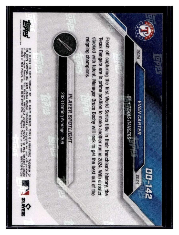 2024 Topps Now Road to Opening Day OD-142 Evan Carter RC Orange Parallel #d /5 - Image 2 of 2