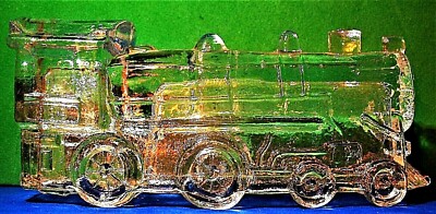  Glass Train Engine Locomotive Candy Container by Jeannette Glass Co.  4 3/4'' L