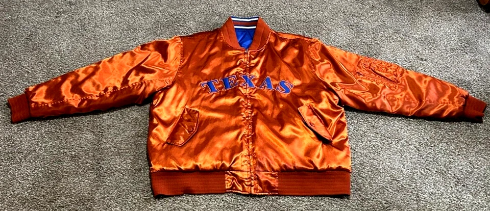 Chaqueta de satén Texas Longhorns para hombre talla grande etiqueta de fútbol mundial Foto 2 de 4
