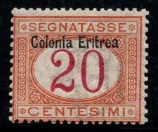 Érythrée 1903 Sass. 3 Neuf ** 100% timbre-taxe 20 c...