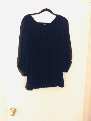 WOMENS SIZE XL (14-16) QUEENS PARK TOP BLACK LINED PLUS SHEER OVERLAY - Picture 4 of 6