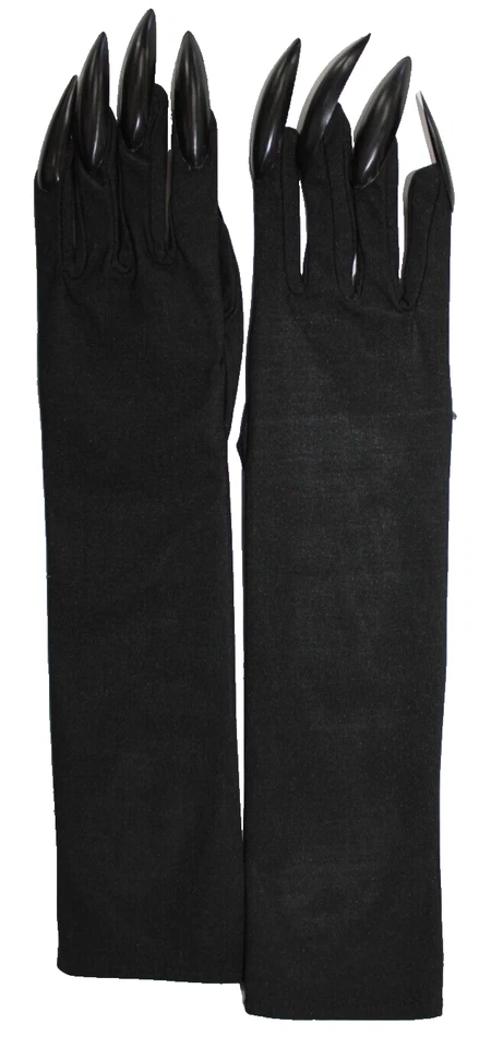 De lujo 17" Largo Negro Bruja Par de Guantes Largo Negro Diseño Uñas Foto 4 de 4