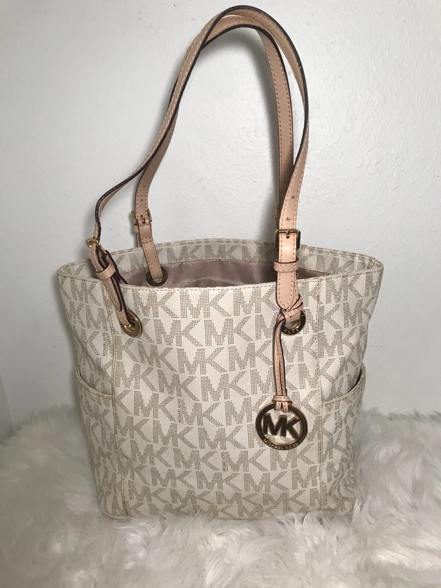 Michael Kors Large Tote Bag, Vanilla/Beige Woman’s Brown White Purse (NEW)