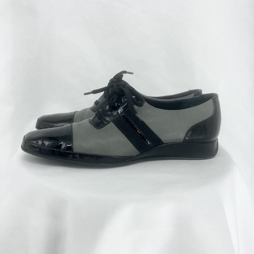 Amalfi by Rangoni Womens Sneaker 9N Shoe Gray Black Leather Lace-up Italy - Picture 2 of 11