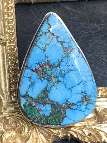 Anello Argento 925 1,4"" GRANDE Kingman turchese #6,5 - Foto 8 di 19