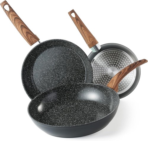 Non Stick Frying Pan Skillet Set, 8" 9.5" 11" Nonstick Pan Set Induction Ceramic