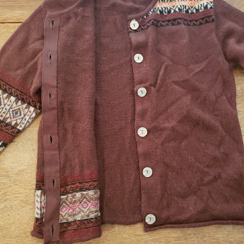 Alpaca 111 Button Up Cardigan Brown Sweater Geometric 100% Peru LARGE Womens - Picture 6 of 9