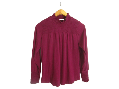 Soft Surroundings Womens PS Purple Smocked LS High Neck Stretch Knit Shirt Top