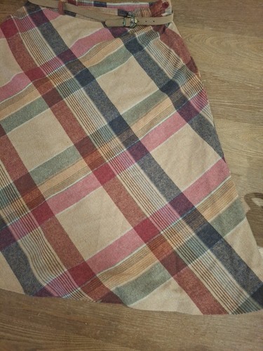 Falda vintage Parsons Place para mujer 16 marrón plisada a cuadros maxi mezcla de lana EE. UU. - Imagen 3 de 6