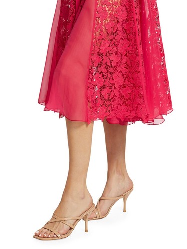 $4290 Oscar De La Renta Gardenia Lace Party Cocktail Midi Dress Cerise Size 12 - Picture 4 of 7