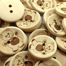 15MM 20MM 25MM WOODEN TEDDY BEAR BUTTONS WOOD CRAFT ROUND SEWING KNITTING 2 HOLE