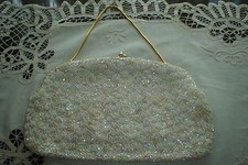 Vintage Vivant by Sarne' Made in Hong Kong w/Italian Beads Ivory Evening Purse
