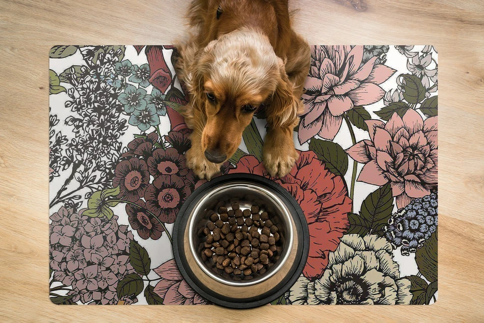 Hunde Katzen Napfunterlage Fressnapf Matte für Schüssel Blumen im Herbst - Bild 2 von 4