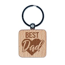 Best Dad in Heart Father's Day Engraved Wood Square Keychain Tag Charm