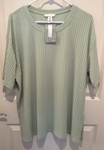 H&M Women Mint Green Short Sleeve Top XL Round Neck Pull On Soft Knit