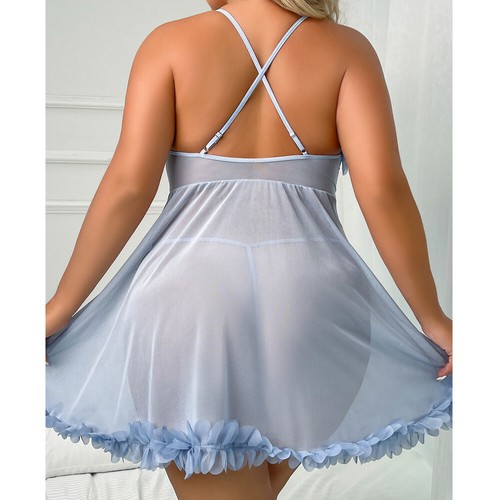 Übergröße Damen sexy Dessous Babydoll Spitze durchsichtig Kleid Nachtwäsche - Bild 20 von 47
