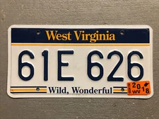 WEST VIRGINIA LICENSE PLATE WILD WONDERFUL RANDOM LETTERS/ NUMBERS