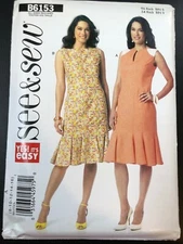 Butterick Pattern B6153 Ms EASY SEE & SEW Sleeveless Dress w/Seam Detail 8-16 