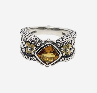 Barbara Bixby Ring Sterlingsilber und 18 K Gelbgold Citrin Größe 8 Neu mit Etikett