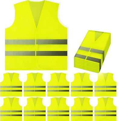 10 Pieces Safety Vests - Yellow Reflective High Visibility, Hi Vis Silver Strip