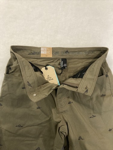 Pantalones Cortos PrAna Elastizados Nylon Talla 28 Brion 11" Verde Pizarra Crux Estampado Roca NUEVO - Imagen 10 de 10