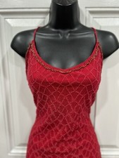 VTG Betsey Johnson New York Y2K Red Gold Midi Slip Dress Sz M Mesh Y2K
