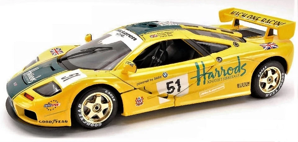 Coche de carreras impulsado por BMW McLaren clásico Le Mans Hot Rod carrusel amarillo 1:18 Foto 3 de 4