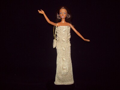 Barbies Gold, Strapless Knit Evening Dress w/ Bold Buttons + Cape & Purse {S}