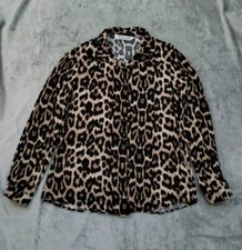 Big Dart Leopard Print Button Down Blouse Animal Print Career Work Wear Business