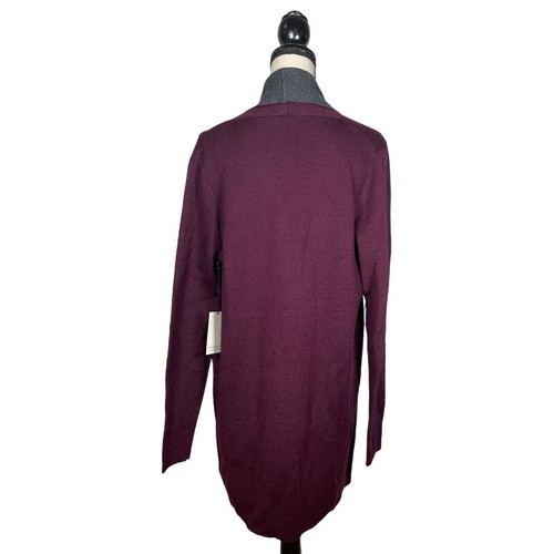 NEW Adrienne Vittadini Merino Wool Blend Burgundy Gray Cardigan Size: L - Picture 3 of 4