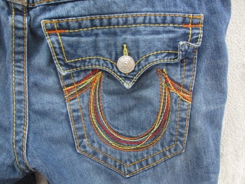 True Religion Jeans Mens 38x31 Blue Flap Pocket Embroidered Made In USA - Picture 17 of 19