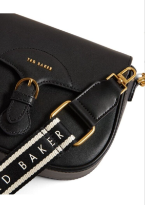 Ted Baker- ESIA- Webbing Saddle Crossbody Leather Bag- Black