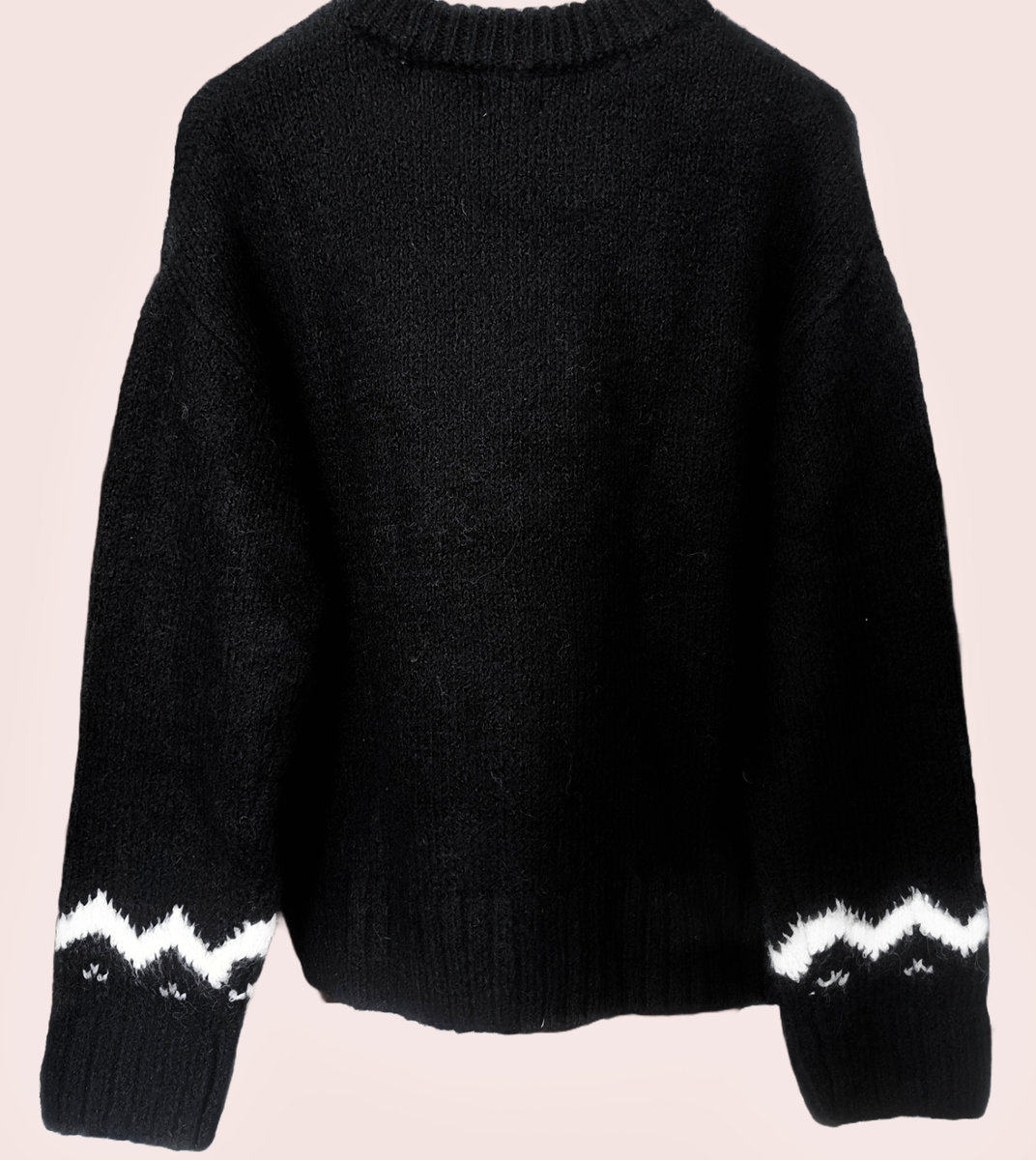 NWT H&M Moose Alpaca Wool Blend Jacquard-Knit Sweater Black/White