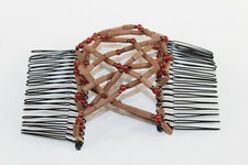 Women Stretchy Hair Clip Hairpin Beads Hair Comb Brown