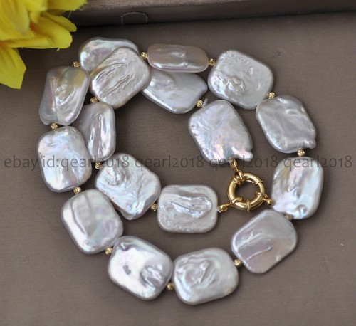 Collar de perlas de agua dulce blancas naturales genuinas cuadradas de 15x20 mm 14-48 pulgadas - Imagen 6 de 18