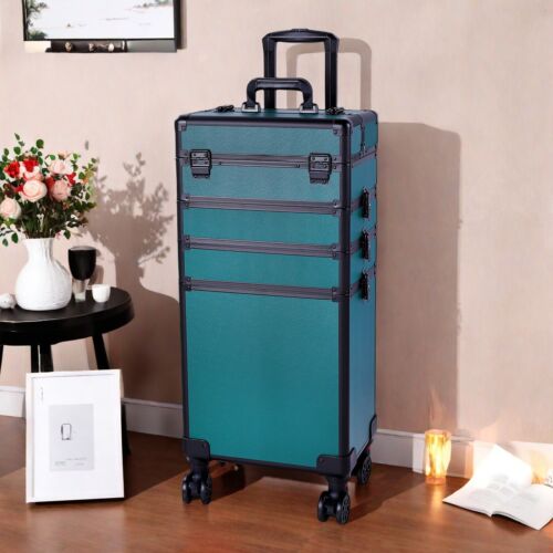 4-in-1 Rolling Makeup Case - Forest Green, Tiered, Lockable & Aluminum Alloy - Picture 24 of 24