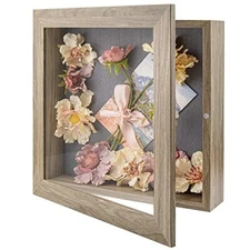 Shadow Box Frame Display Case 2" Depth with 6 Pins for 11x11 Memento Light Brown