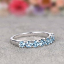 3Ct Round Cut Blue Topaz Half Eternity Wedding Band Ring 14K White Gold Plated