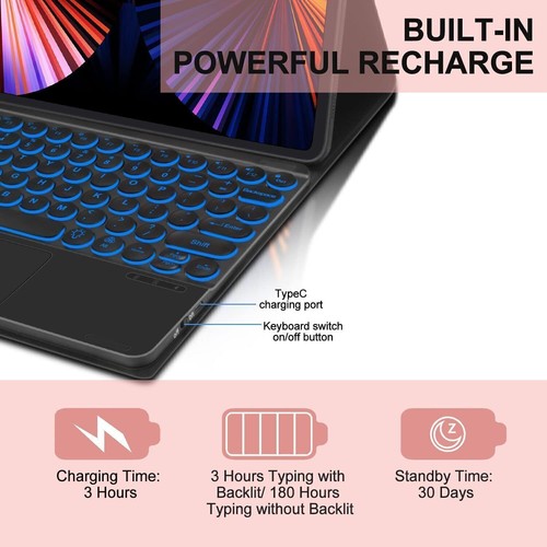 For iPad Pro 12.9" 3/4/5/6th Gen 2022 360° Rotating Touchpad Keyboard Case Cover - Picture 46 of 62