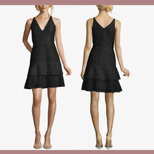 NEW $199 Xscape [ 10 ] Ruffled Lace Fit & Flare Dress in Black #G1199