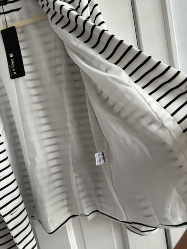 Allegra K Blazer Jacket XL Women's Notched Lapel Button White Black Striped NWT - Picture 9 of 13