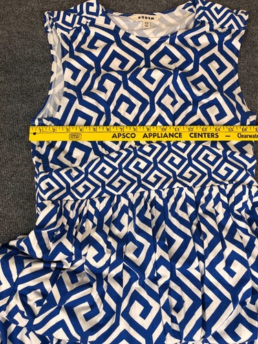 Boden Thea Sleeveless Blue White Geometric Print jersey Dress 12 R - Picture 6 of 6