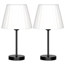 Small Nightstand/Bedside Desk Lamps with White Fabric Shade, HAITRAL Set of 2 