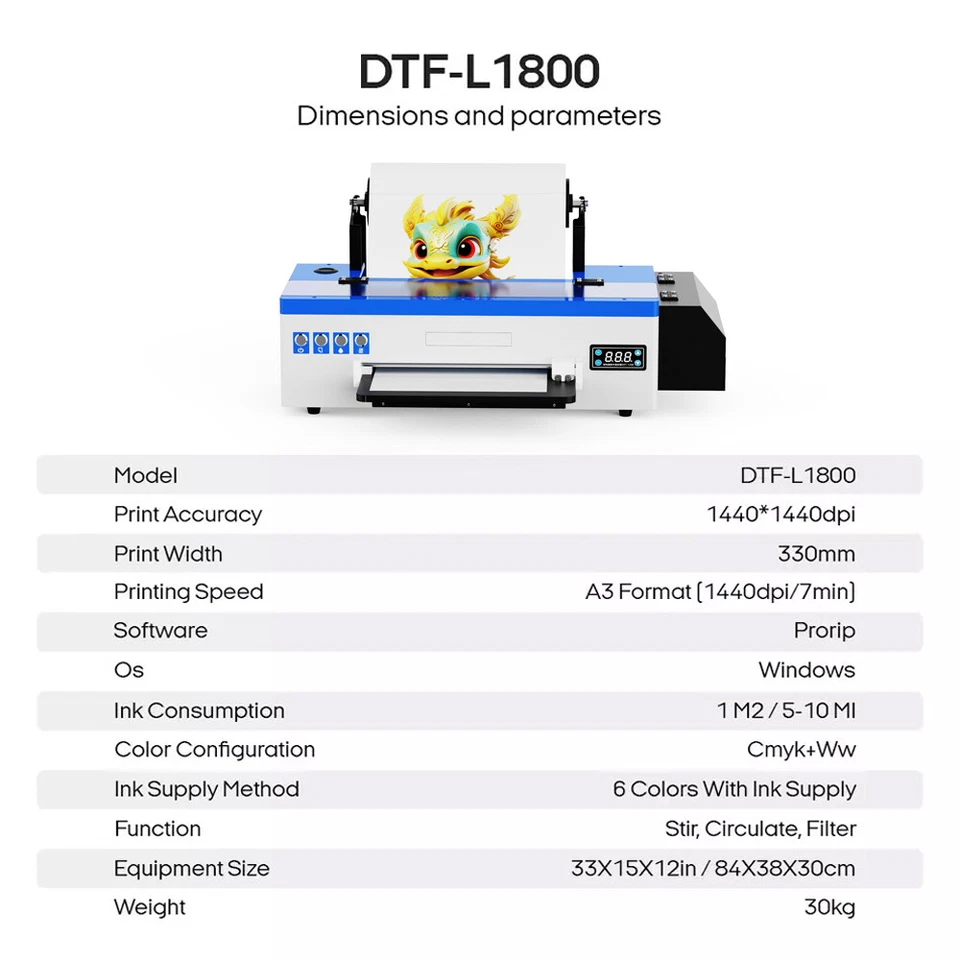 PUNEHOD 13 in A3 L1800 DTF Printer Direct to Film Dark/White Garments Transfer - Image 3 of 4
